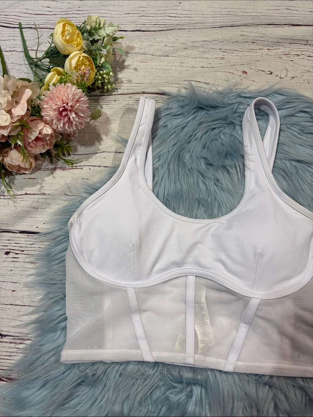 Alo Yoga Airbrush Mesh White Corset Tank